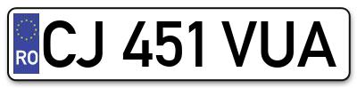 Placuta inmatriculare numar auto  CJ-451-VUA, CJ 451 VUA, CJ451VUA