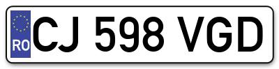 Placuta inmatriculare numar auto  CJ-598-VGD, CJ 598 VGD, CJ598VGD