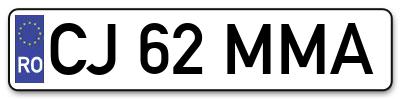 Placuta inmatriculare numar auto  CJ-62-MMA, CJ 62 MMA, CJ62MMA