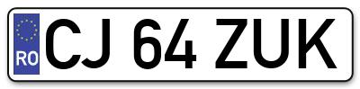 Placuta inmatriculare numar auto  CJ-64-ZUK, CJ 64 ZUK, CJ64ZUK