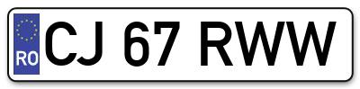 Placuta inmatriculare numar auto  CJ-67-RWW, CJ 67 RWW, CJ67RWW