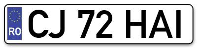Placuta inmatriculare numar auto  CJ-72-HAI, CJ 72 HAI, CJ72HAI