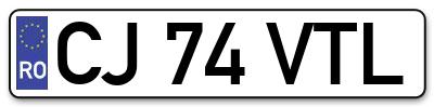 Placuta inmatriculare numar auto  CJ-74-VTL, CJ 74 VTL, CJ74VTL