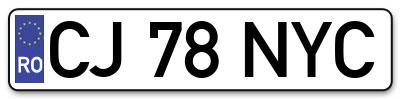 Placuta inmatriculare numar auto  CJ-78-NYC, CJ 78 NYC, CJ78NYC