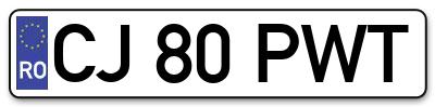 Placuta inmatriculare numar auto  CJ-80-PWT, CJ 80 PWT, CJ80PWT