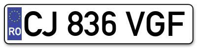 Placuta inmatriculare numar auto  CJ-836-VGF, CJ 836 VGF, CJ836VGF