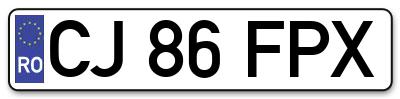 Placuta inmatriculare numar auto  CJ-86-FPX, CJ 86 FPX, CJ86FPX