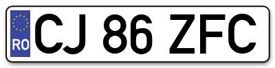 Placuta inmatriculare numar auto  CJ-86-ZFC, CJ 86 ZFC, CJ86ZFC