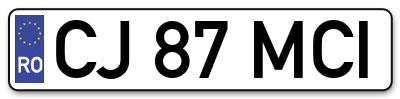 Placuta inmatriculare numar auto  CJ-87-MCI, CJ 87 MCI, CJ87MCI