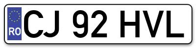 Placuta inmatriculare numar auto  CJ-92-HVL, CJ 92 HVL, CJ92HVL