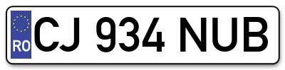 Placuta inmatriculare numar auto  CJ-934-NUB, CJ 934 NUB, CJ934NUB