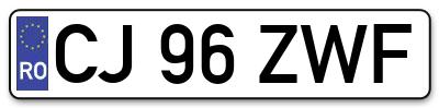 Placuta inmatriculare numar auto  CJ-96-ZWF, CJ 96 ZWF, CJ96ZWF