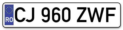 Placuta inmatriculare numar auto  CJ-960-ZWF, CJ 960 ZWF, CJ960ZWF