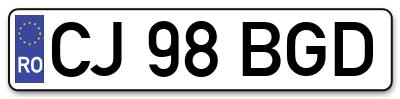 Placuta inmatriculare numar auto  CJ-98-BGD, CJ 98 BGD, CJ98BGD