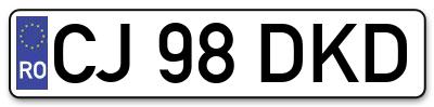 Placuta inmatriculare numar auto  CJ-98-DKD, CJ 98 DKD, CJ98DKD