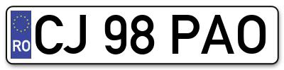 Placuta inmatriculare numar auto  CJ-98-PAO, CJ 98 PAO, CJ98PAO