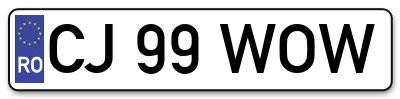 Placuta inmatriculare numar auto  CJ-99-WOW, CJ 99 WOW, CJ99WOW