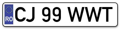 Placuta inmatriculare numar auto  CJ-99-WWT, CJ 99 WWT, CJ99WWT