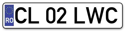 Placuta inmatriculare numar auto  CL-02-LWC, CL 02 LWC, CL02LWC