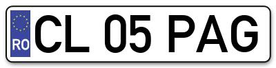Placuta inmatriculare numar auto  CL-05-PAG, CL 05 PAG, CL05PAG