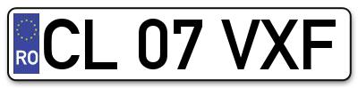Placuta inmatriculare numar auto  CL-07-VXF, CL 07 VXF, CL07VXF