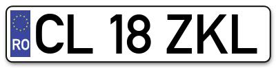 Placuta inmatriculare numar auto  CL-18-ZKL, CL 18 ZKL, CL18ZKL