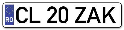 Placuta inmatriculare numar auto  CL-20-ZAK, CL 20 ZAK, CL20ZAK