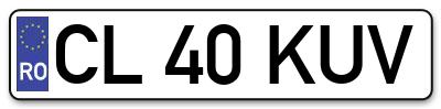 Placuta inmatriculare numar auto  CL-40-KUV, CL 40 KUV, CL40KUV