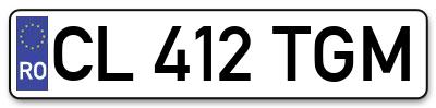 Placuta inmatriculare numar auto  CL-412-TGM, CL 412 TGM, CL412TGM