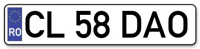 Placuta inmatriculare numar auto  CL-58-DAO, CL 58 DAO, CL58DAO