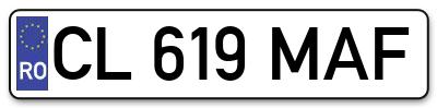 Placuta inmatriculare numar auto  CL-619-MAF, CL 619 MAF, CL619MAF