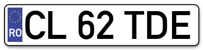 Placuta inmatriculare numar auto  CL-62-TDE, CL 62 TDE, CL62TDE