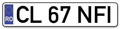 Placuta inmatriculare numar auto  CL-67-NFI, CL 67 NFI, CL67NFI