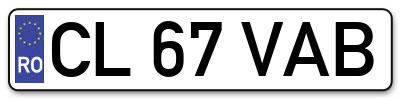 Placuta inmatriculare numar auto  CL-67-VAB, CL 67 VAB, CL67VAB