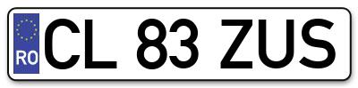 Placuta inmatriculare numar auto  CL-83-ZUS, CL 83 ZUS, CL83ZUS