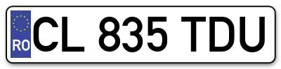 Placuta inmatriculare numar auto  CL-835-TDU, CL 835 TDU, CL835TDU
