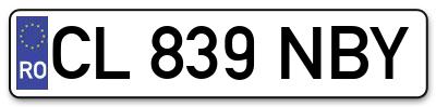 Placuta inmatriculare numar auto  CL-839-NBY, CL 839 NBY, CL839NBY