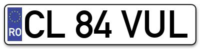 Placuta inmatriculare numar auto  CL-84-VUL, CL 84 VUL, CL84VUL
