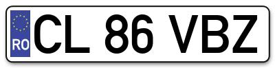 Placuta inmatriculare numar auto  CL-86-VBZ, CL 86 VBZ, CL86VBZ