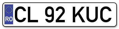 Placuta inmatriculare numar auto  CL-92-KUC, CL 92 KUC, CL92KUC