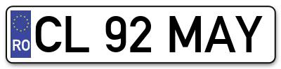 Placuta inmatriculare numar auto  CL-92-MAY, CL 92 MAY, CL92MAY