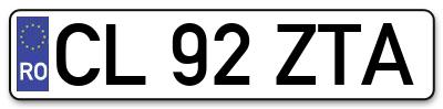 Placuta inmatriculare numar auto  CL-92-ZTA, CL 92 ZTA, CL92ZTA