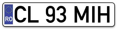 Placuta inmatriculare numar auto  CL-93-MIH, CL 93 MIH, CL93MIH