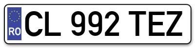 Placuta inmatriculare numar auto  CL-992-TEZ, CL 992 TEZ, CL992TEZ