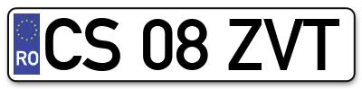 Placuta inmatriculare numar auto  CS-08-ZVT, CS 08 ZVT, CS08ZVT