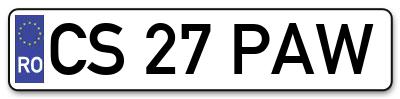 Placuta inmatriculare numar auto  CS-27-PAW, CS 27 PAW, CS27PAW