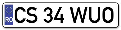 Placuta inmatriculare numar auto  CS-34-WUO, CS 34 WUO, CS34WUO