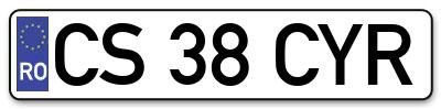 Placuta inmatriculare numar auto  CS-38-CYR, CS 38 CYR, CS38CYR