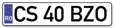 Placuta inmatriculare numar auto  CS-40-BZO, CS 40 BZO, CS40BZO