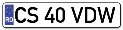 Placuta inmatriculare numar auto  CS-40-VDW, CS 40 VDW, CS40VDW